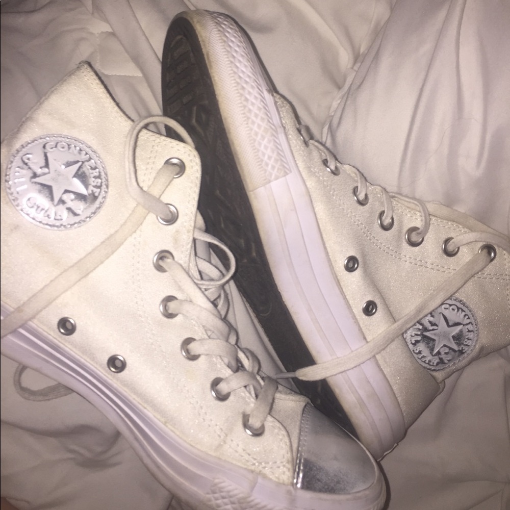 Converse white/silver high top sneakers